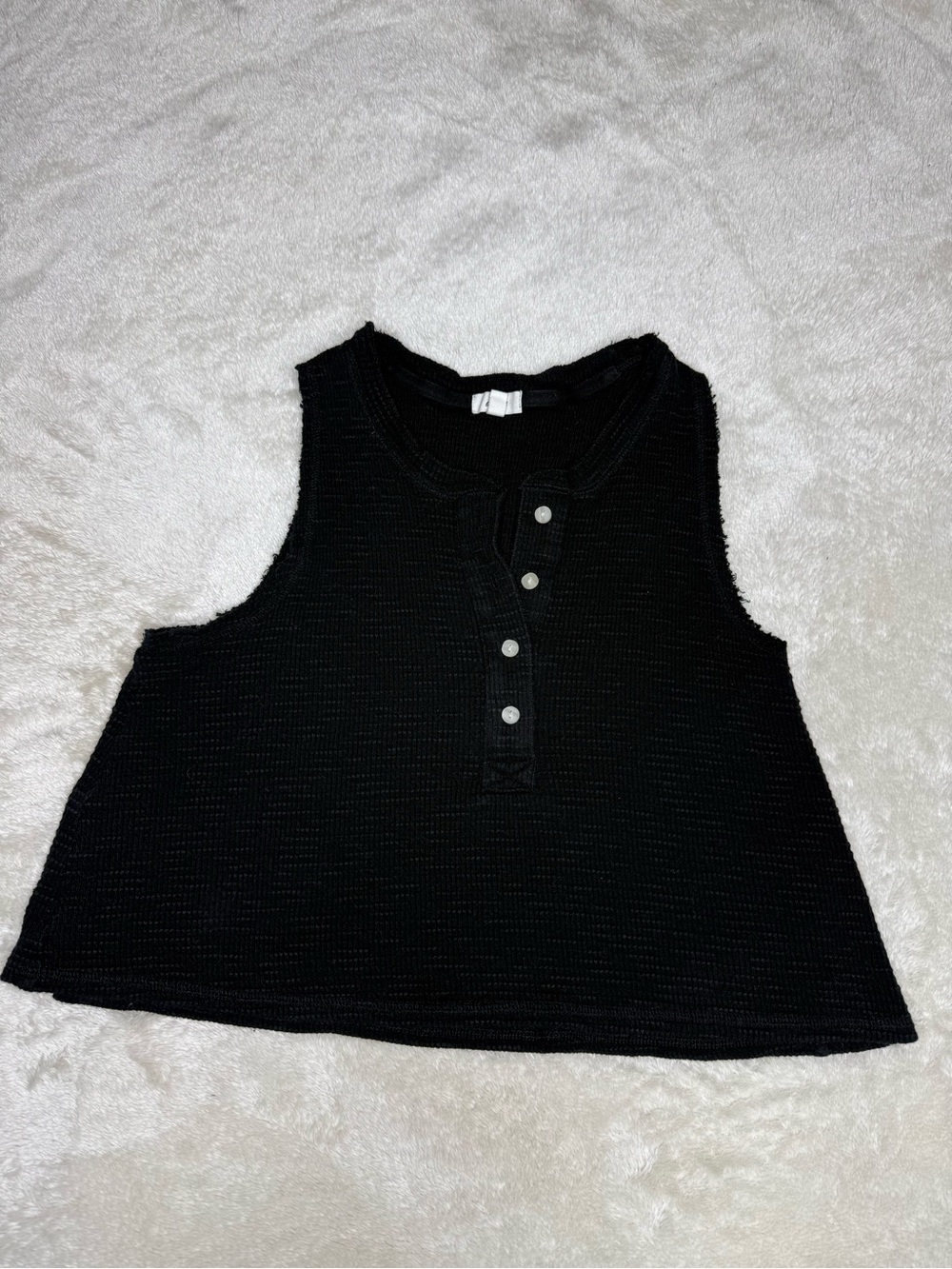 Aerie American Eagle Black Waffle Knit Henley Tank Top XS 100% Cotton